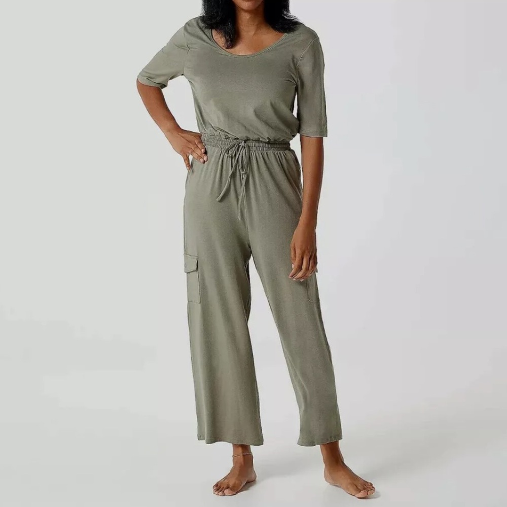 AnyBody Women’s Blue Elbow Sleeve Cargo Stretch‎ Jumpsuit    Sz XS